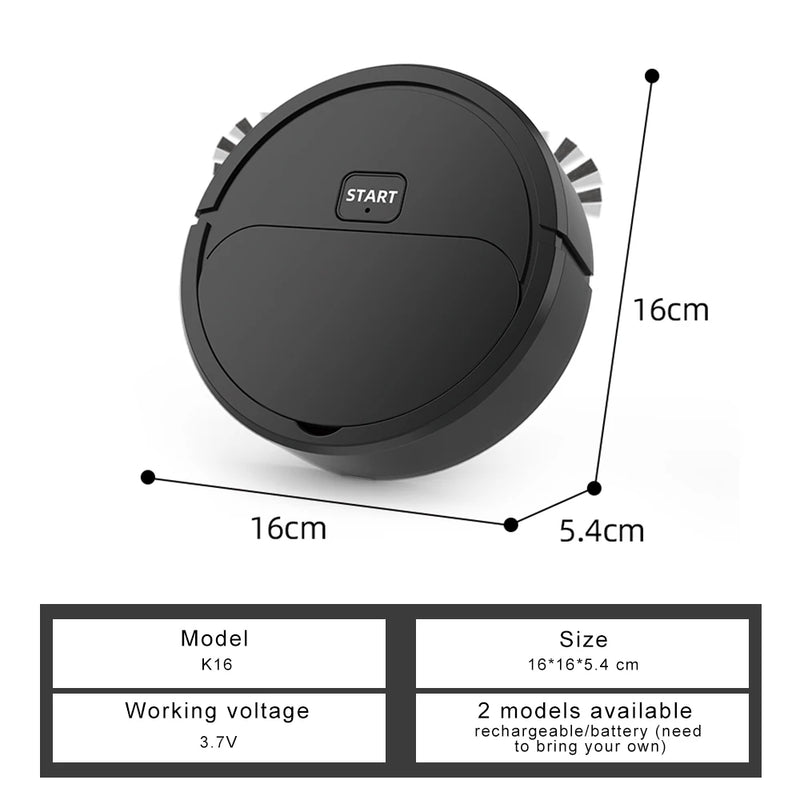 Robô de Varrição Automático 3 em 1, Aspirador e Limpador de Chão Inteligente para Uso Doméstico, Mini Aspirador Lazybones.