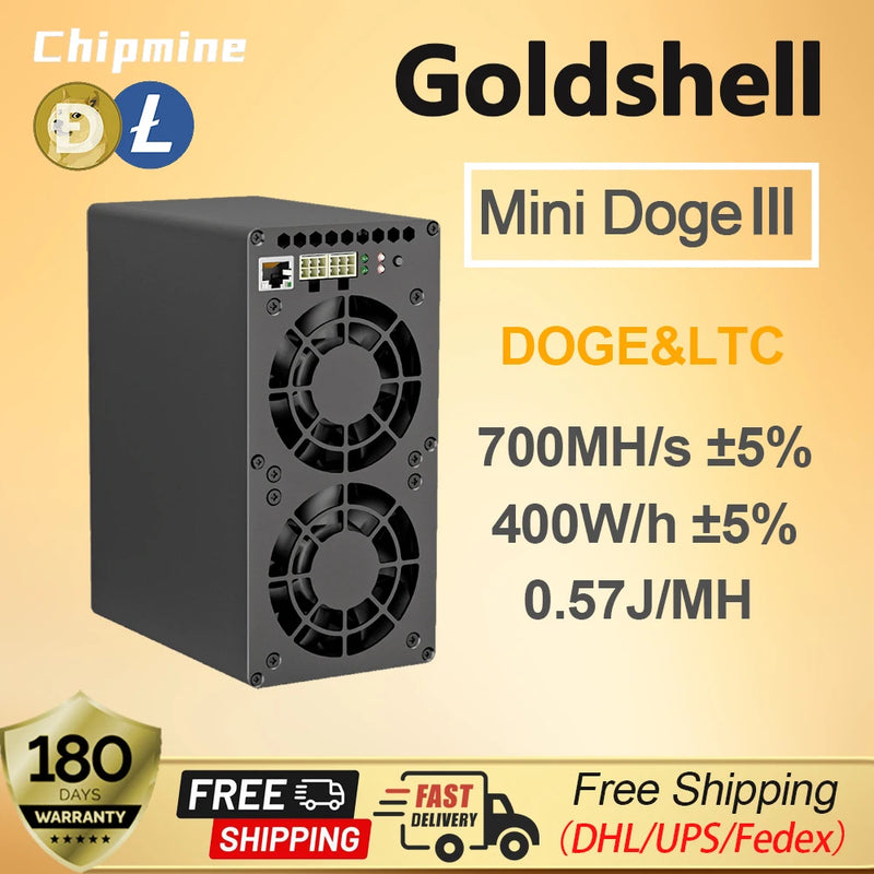 New Goldshell MINI DOGE Ⅲ WiFi Miner Doge&LTC Coin Mining 700MH/s High Hashrate 400W Scrypt Algorithm Home Quiet Mini Doge 3 PSU