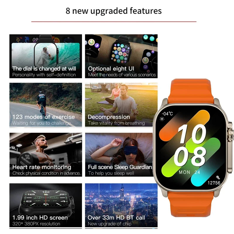 2024 T800 Ultra 2 Smart Watch Men 49mm Series 8 2.3 "AMOLED Screen NFC Compass Waterproof For Apple Watch IWO Ultra 8 Smartwatch