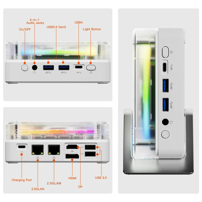 Topton MINIPC AMD Ryzen 7 8845HS ES R5 8645HS ES Oculink Mini PC RGB Color Gamer Windows 11 WiFi 6 2x2.5G LAN USB4.0 4K Computer