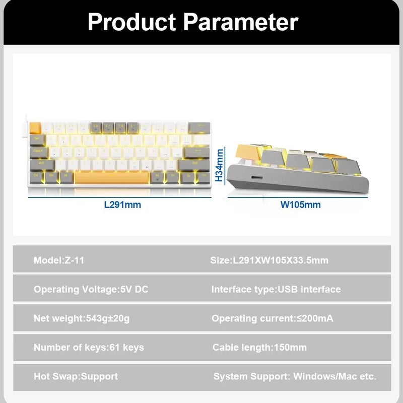 E-YOOSO Z11 USB Mechanical Gaming Wired Keyboard Red Switch 61 Keys Gamer Russian Brazilian Portuguese for Computer PC Laptop