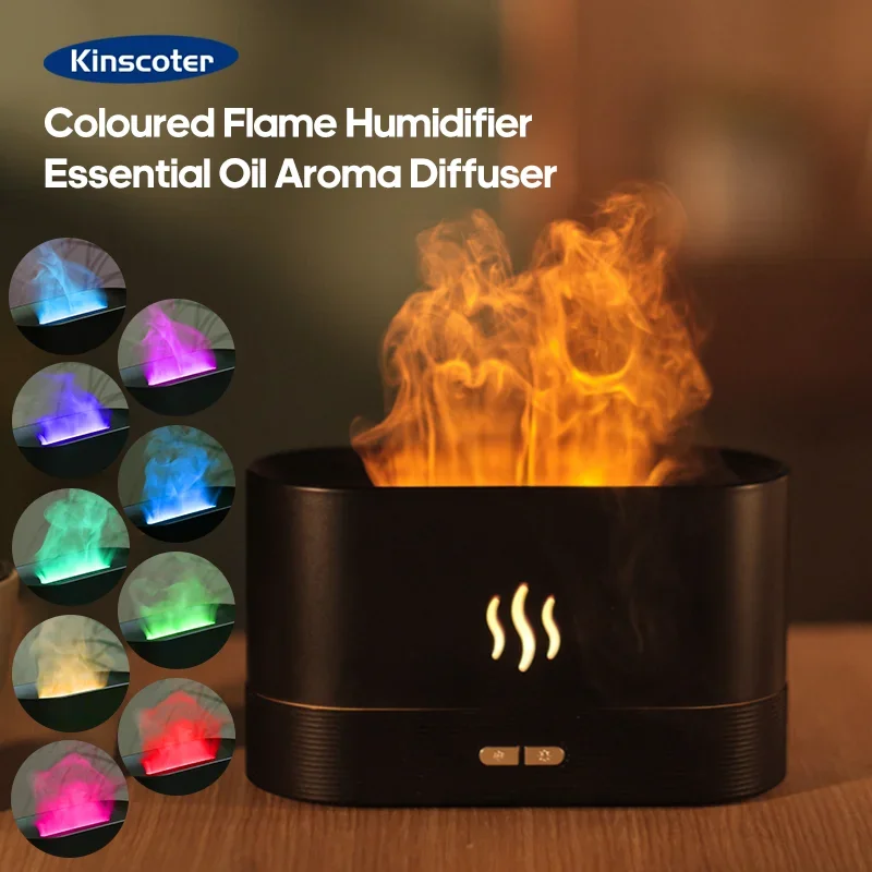 KINSCOTER Aroma Diffuser Air Humidifier Ultrasonic Cool Mist Maker Fogger Led Essential Oil Flame Lamp Difusor