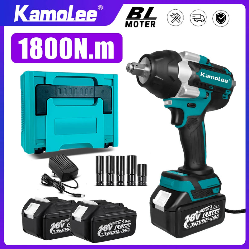 Kamolee 1800 N.M high torque wireless charging impact wrench 1/2inch brushless electric wrench compatible with Makita18V battery